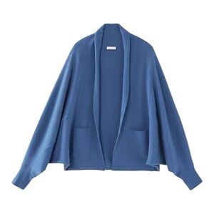 J.‎ JILL Pure Jill Double Knit Blue Cardigan Dolman Sleeve Oversized Open Size M